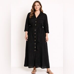Chic Black Button-Front Straight Maxi Dress